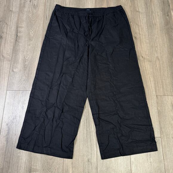 J.Crew Linen Blend Slim Wide Leg Drawstring Pants WMNS 20 Black Pull On Stretchy - Picture 3 of 7